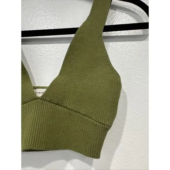 Good American Green Knit Crop Top Women's Size 1 Bralette V Neck Sexy Sleeveless - Picture 3 of 5